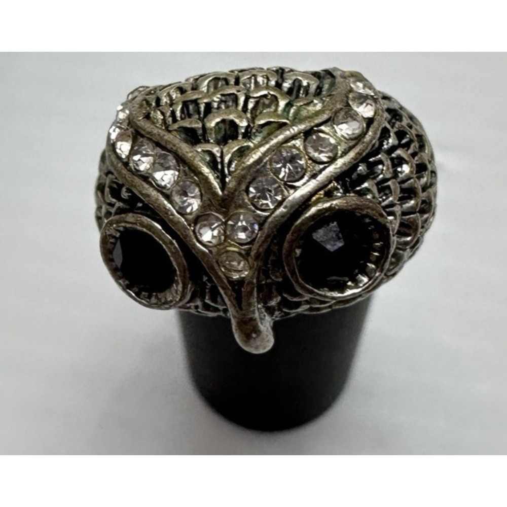 Owl Ring detailed Silver Tone Rhinestone Eyes Statement Ring Size ~5.5 - Picture 6 of 12